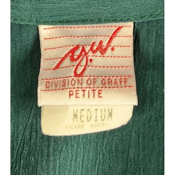 GW Jacket Womens Medium Petite Green Floral Button Up Vintage Bomber Made In USA - Picture 4 of 12